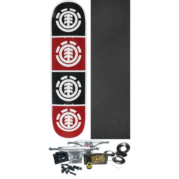 Element Skateboards Quadrant White / Black / Red / White Skateboard Deck - 8" x 32.06" - Complete Skateboard Bundle